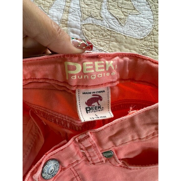Peek Dungarees Baby Girls Adjustable Waist Florescent Orange Denim Jeans 18 Mo - Picture 4 of 5